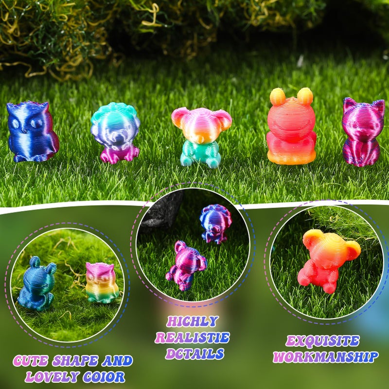 GGSTDDUP 200 Pcs 3D Printed Mini Animals Set Miniature 3D Printed Frog Owl Koala Lion Cat for DIY Cake Decoration Ornaments Crafts Moss Landscape - Image 4