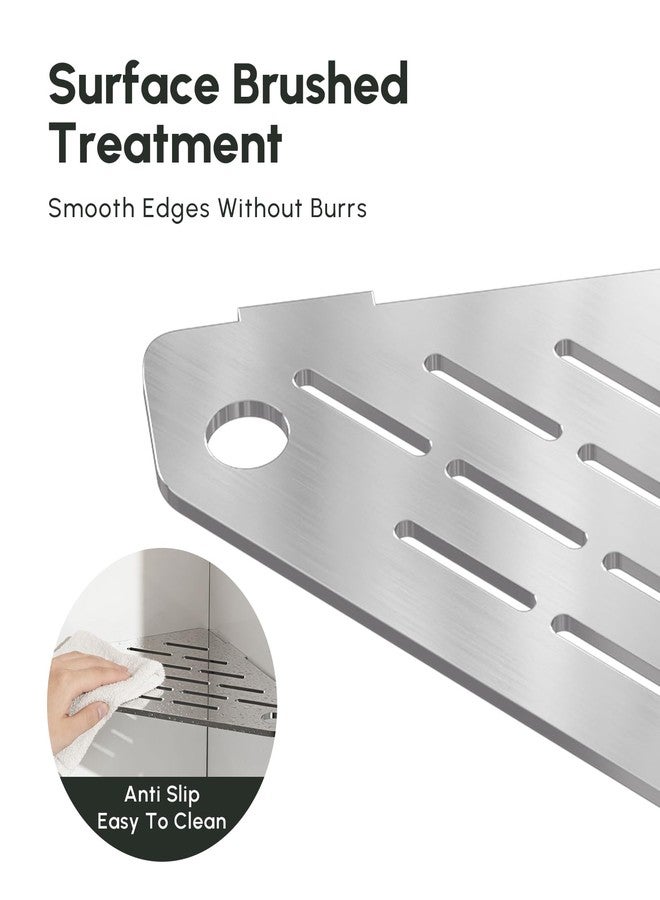 EQUSPUR Corner Shelves 10 Inch, Rustproof 316 Stainless Steel, No Drilling Slot Design, Satin Brushed, Pentagonal Floating Bathroom Shelf for Tiled Wall, Corner Shower Caddy Organizer Rack - Image 4