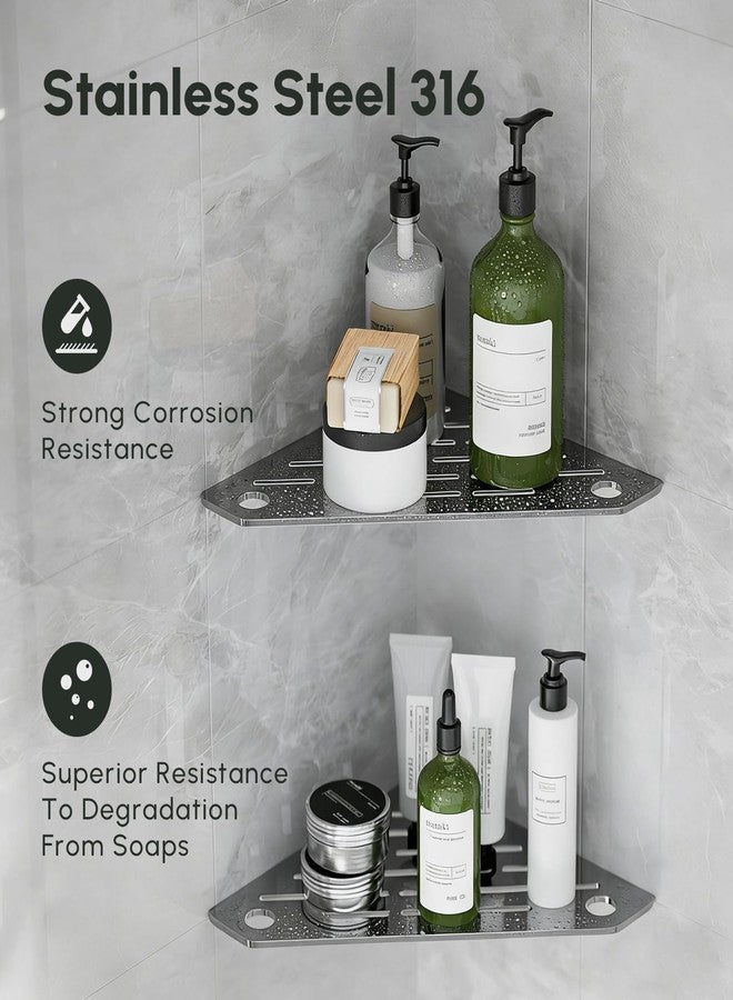 EQUSPUR Corner Shelves 10 Inch, Rustproof 316 Stainless Steel, No Drilling Slot Design, Satin Brushed, Pentagonal Floating Bathroom Shelf for Tiled Wall, Corner Shower Caddy Organizer Rack - Image 2
