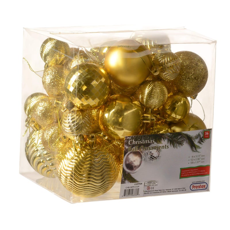 Prextex PREXTEX Christmas Ball Tree Ornaments - Gold Ornaments for Christmas Tree - Gold Christmas Ornaments for Holiday  Wreath & Party Decorations (36 pcs - Small  Medium  Large) Shatterproof  - Image 2