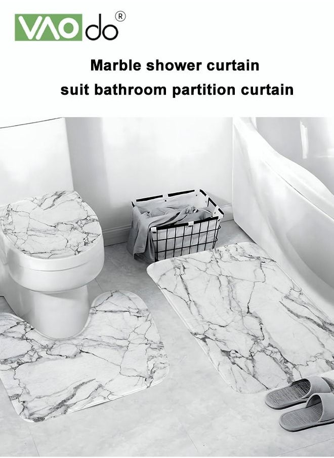 VAOdo - 4PCS Printed Shower Curtain Set Polyester Gray Black Marble Pattern Thickened Shower Curtain Set Includes Floor Mat Toilet Seat Cover Anti-skid Pad at The Bottom of Toilet Ring and Shower Curtain - Image 1