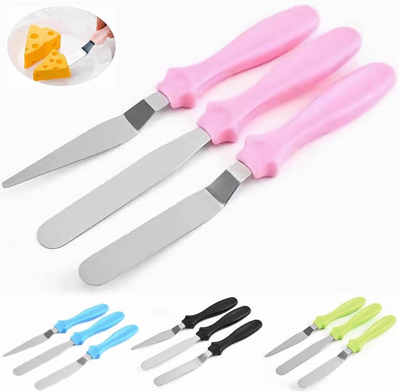 MDLJG Cake Cream Spatulas, 3 Pieces of Cake Angled Spatula with Stainless Steel, Professional Cake Decorating, Pastry & Baking, Icing Frosting Cream Chocolate Cake Spatula (3pcs Pink) - Image 1