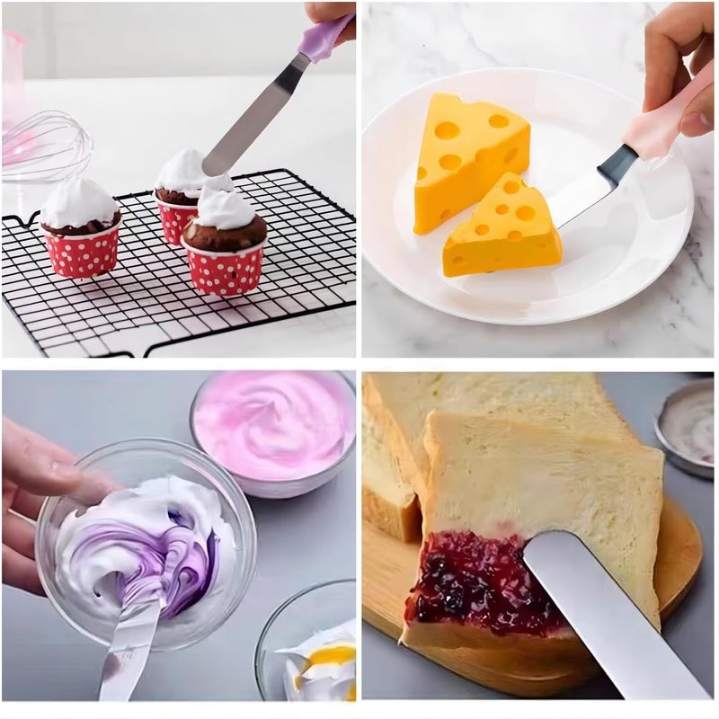 MDLJG Cake Cream Spatulas, 3 Pieces of Cake Angled Spatula with Stainless Steel, Professional Cake Decorating, Pastry & Baking, Icing Frosting Cream Chocolate Cake Spatula (3pcs Pink) - Image 3