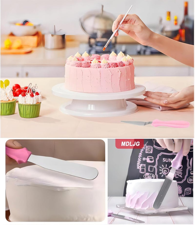MDLJG Cake Cream Spatulas, 3 Pieces of Cake Angled Spatula with Stainless Steel, Professional Cake Decorating, Pastry & Baking, Icing Frosting Cream Chocolate Cake Spatula (3pcs Pink) - Image 2