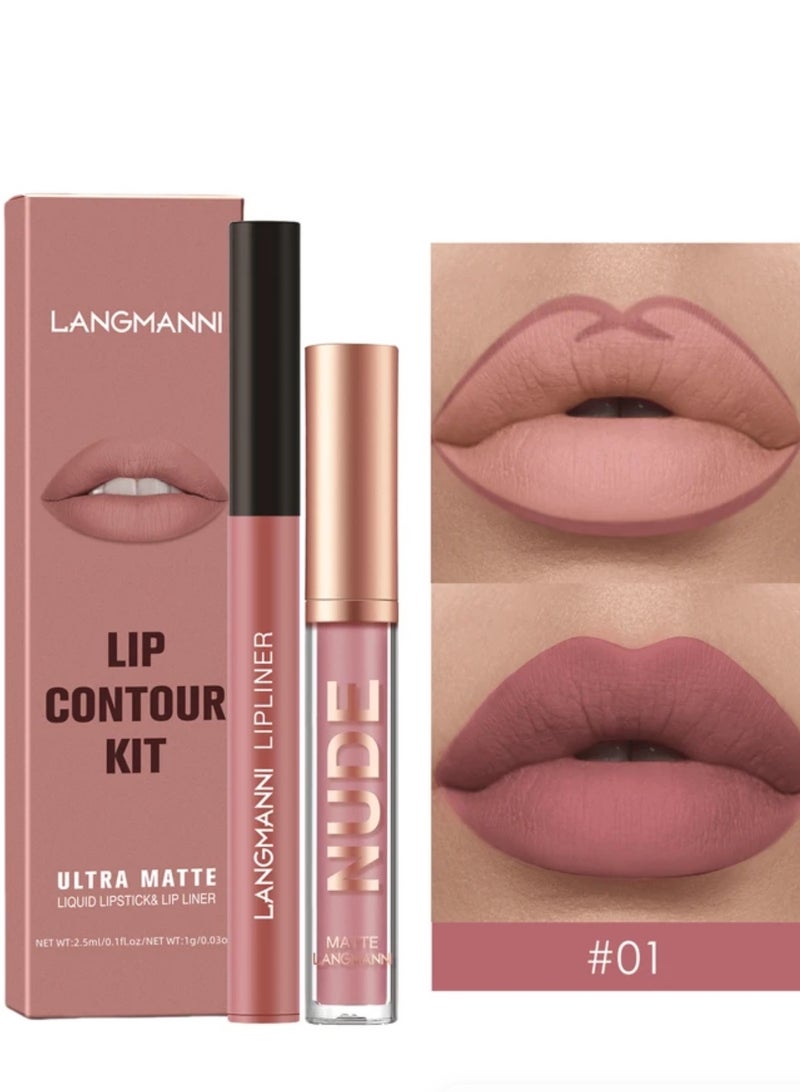 LANGMANNI Liquid Lip Stick &Lip Liner 2PCS Color 01 - Image 1