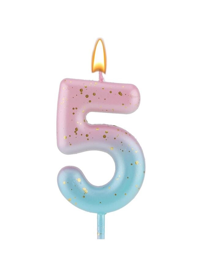 Gradient Birthday Number Letter Candle, Pink Blue Gradient Birthday Candles for Cake Numeral 5 Letter Birthday Candles - Image 1