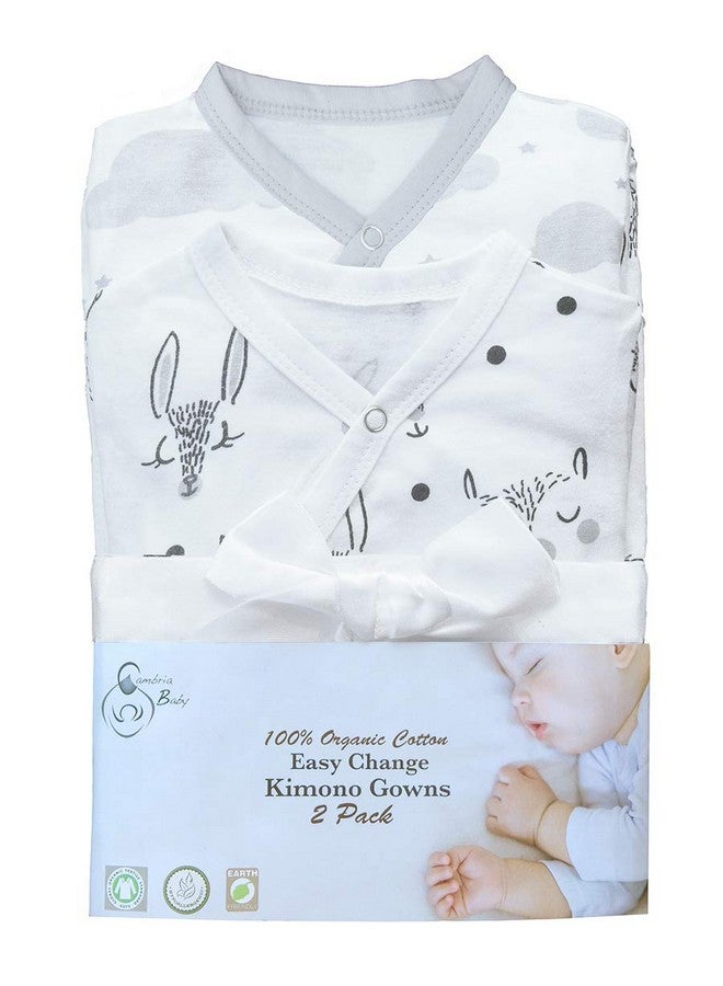 Cambria Baby Cambria Baby 100% Organic Kimono Gowns. Side Snaps with Built in Mitts. (0-6 Months, White and Grey Clouds and Animals Patterns) - Image 4