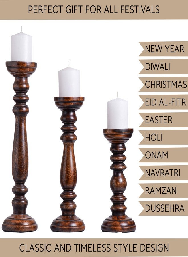 VIVENAA Wooden Candle Holder Stand with 3 Free Candles for Home & Table Decoration Best Handmade Gift for Christmas, Diwali, Ramzan, Living, Dining, Pooja, Bedroom, Kitchen Natural Walnut 15” 12” 9” - Image 5
