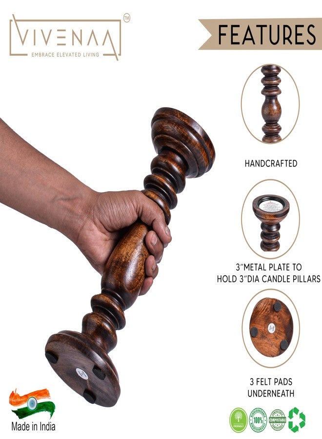 VIVENAA Wooden Candle Holder Stand with 3 Free Candles for Home & Table Decoration Best Handmade Gift for Christmas, Diwali, Ramzan, Living, Dining, Pooja, Bedroom, Kitchen Natural Walnut 15” 12” 9” - Image 4