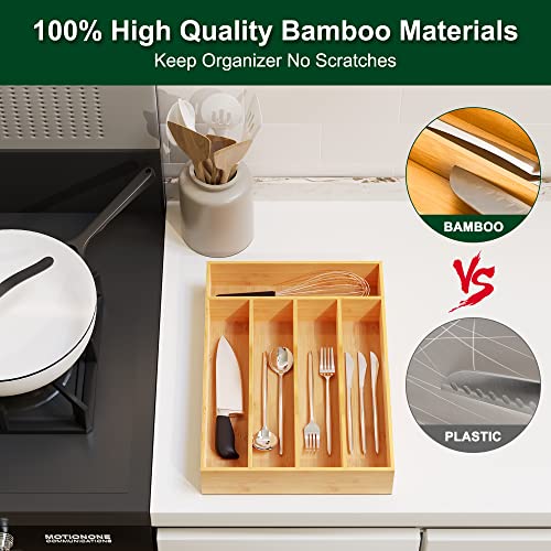 Bellsal Utensil Organizer 10 Inch Silverware Tray for Drawer Utensil Holder Cutlery Organizer Kitchen Drawer Organizer 5 Compartment Small Narrow Bamboo - Image 4