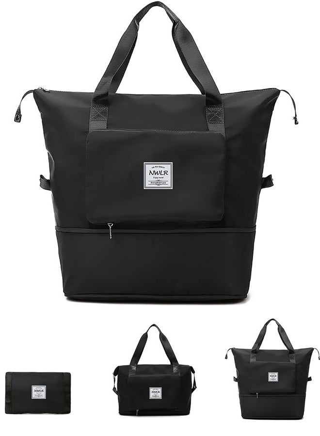 NWLR Large Capacity Folding Travel Bags Lightweight Waterproof Foldable Travel Duffel Bag Weekender Overnight Bag Shoulder Bag with Dry and Wet Pocket Gym Tote Bag, Black, Foldableã€ expandable - Image 1