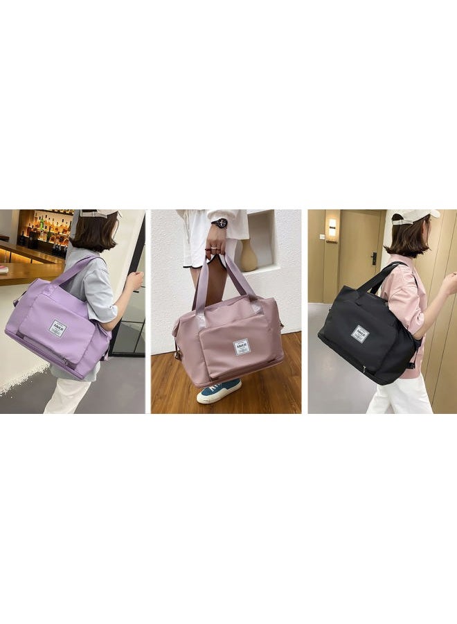 NWLR Large Capacity Folding Travel Bags Lightweight Waterproof Foldable Travel Duffel Bag Weekender Overnight Bag Shoulder Bag with Dry and Wet Pocket Gym Tote Bag, Black, Foldableã€ expandable - Image 2