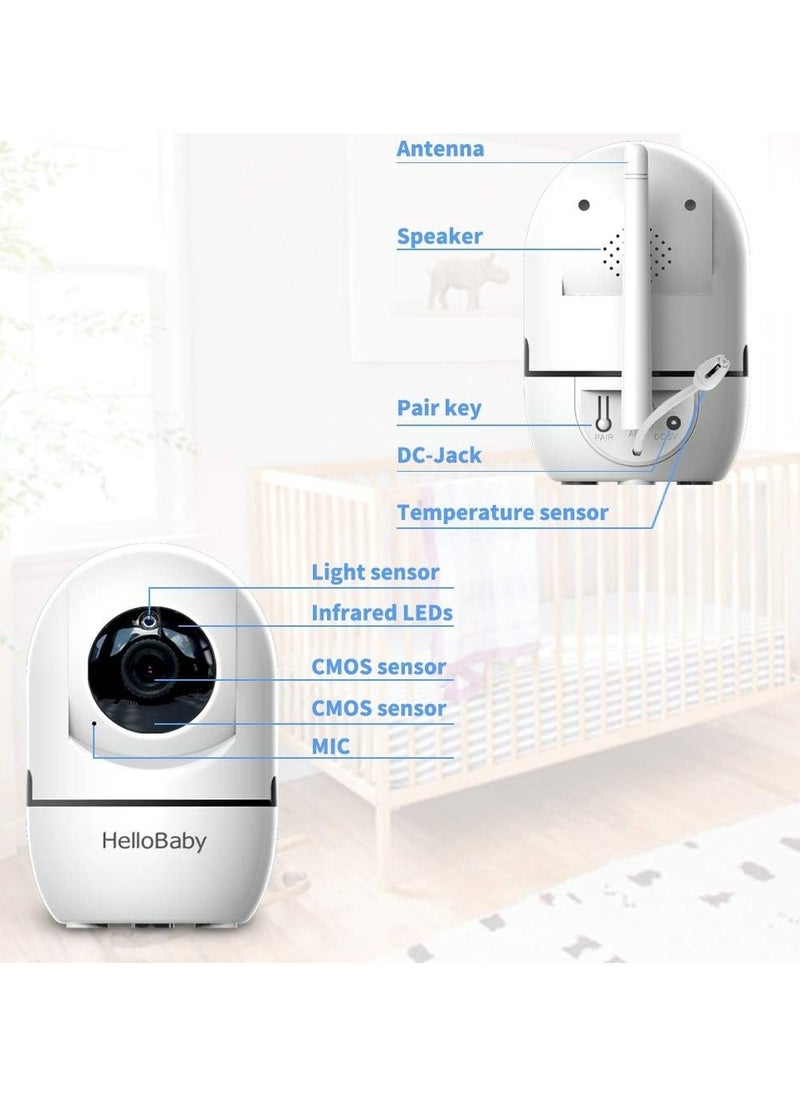 Hellobaby - HelloBaby Video Baby Monitor with Remote Camera Pan-Tilt-Zoom, 3.2'' Color LCD Screen, Infrared Night Vision, Temperature Display, Lullaby, Two Way Audio - Image 1