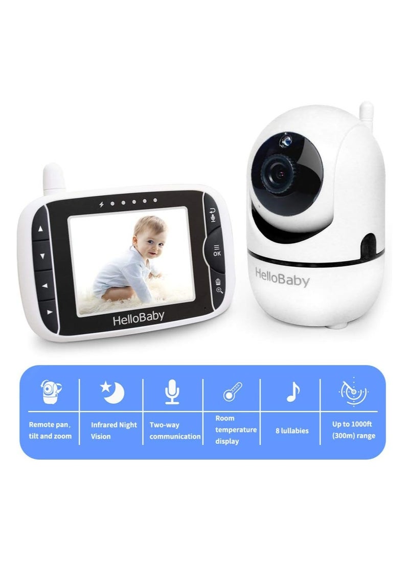Hellobaby - HelloBaby Video Baby Monitor with Remote Camera Pan-Tilt-Zoom, 3.2'' Color LCD Screen, Infrared Night Vision, Temperature Display, Lullaby, Two Way Audio - Image 1
