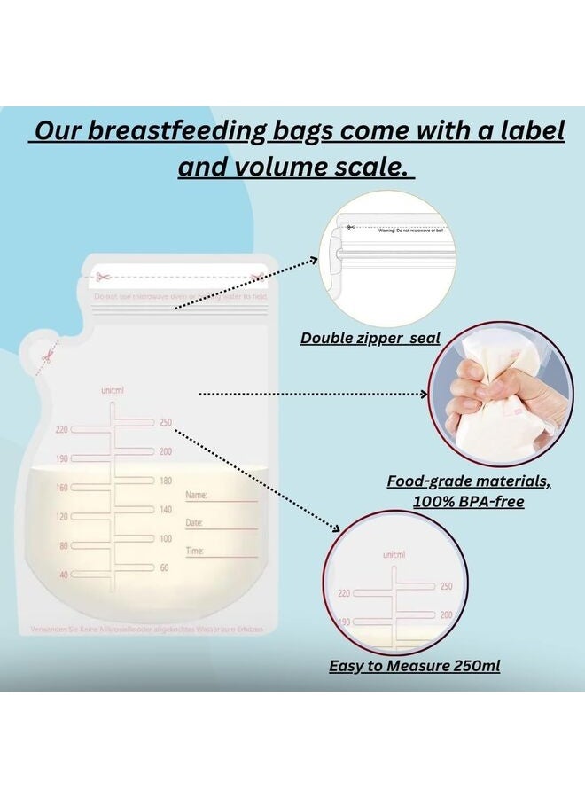 50Pcs 250ML Breastmilk Storage Bags for Breastfeeding - Double Sealed, BPA-Free, Self-Standing Breast Milk Storing Bags  - Image 4