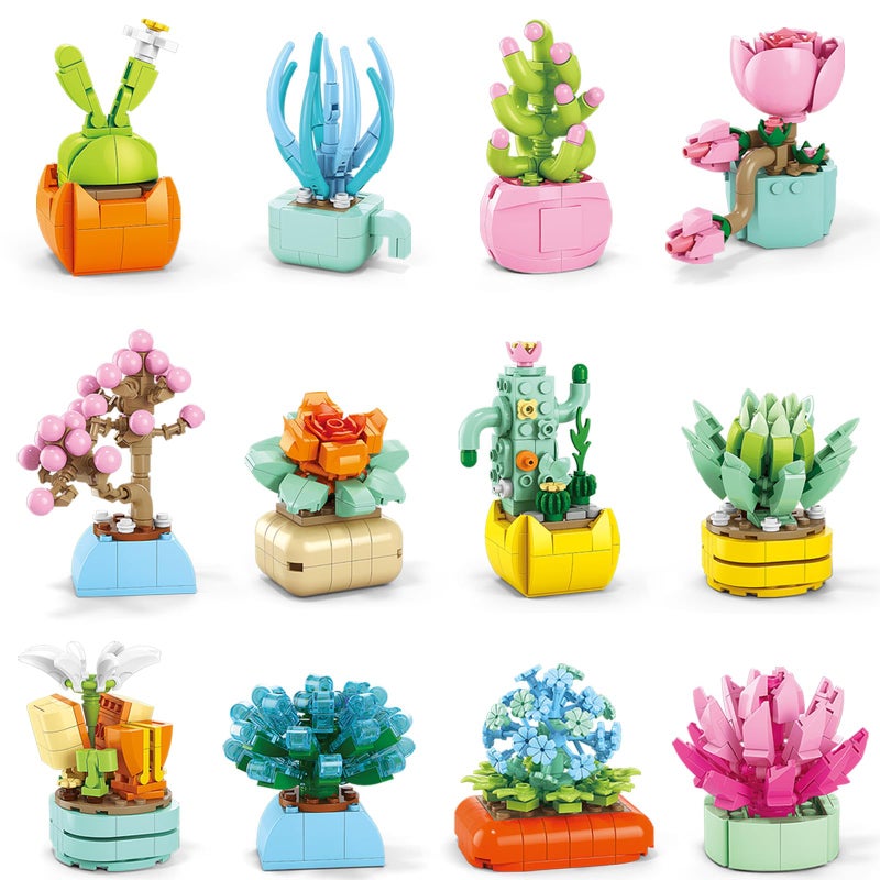 Qinline 24 Pack Easter Gifts for Kids 612 Succulents Flower Bouquets Building Blocks with Gift Cards for School Boy Girl Class Easter Egg Fillers Party Favors Exchange Gift Goodie Bag Basket Stuffers - Image 3