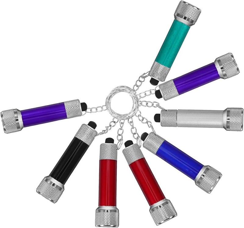 فاليكلود 8 قطع مصغرة مصباح يدوي ثنائي باعث للضوء سلسلة مفاتيح سبيكة معدنية مصباح للتخييم المشي لمسافات طويلة صيد السمك - Image 1