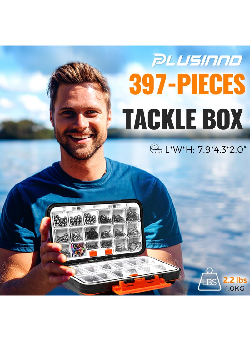 Arabest 397pcs Fishing Accessories Kit, Fishing Tackle Box with Tackle Included, Hooks, Weights, Jig Heads, Swivels Snaps Combined into 12 Rigs, Fishing Gear Equipment for Bass - Image 3