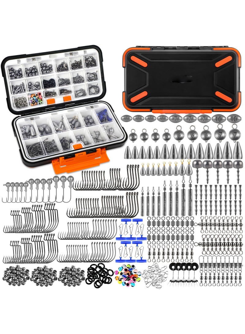 Arabest 397pcs Fishing Accessories Kit, Fishing Tackle Box with Tackle Included, Hooks, Weights, Jig Heads, Swivels Snaps Combined into 12 Rigs, Fishing Gear Equipment for Bass - Image 1