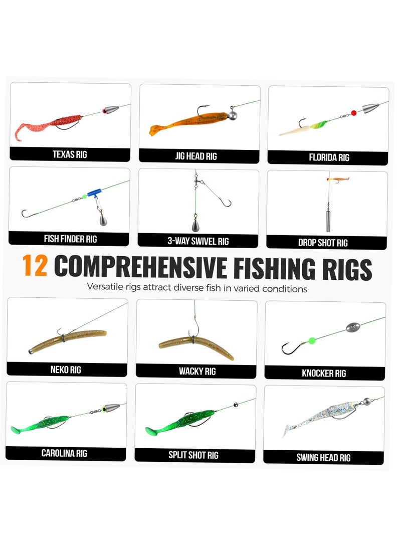 Arabest 397pcs Fishing Accessories Kit, Fishing Tackle Box with Tackle Included, Hooks, Weights, Jig Heads, Swivels Snaps Combined into 12 Rigs, Fishing Gear Equipment for Bass - Image 5
