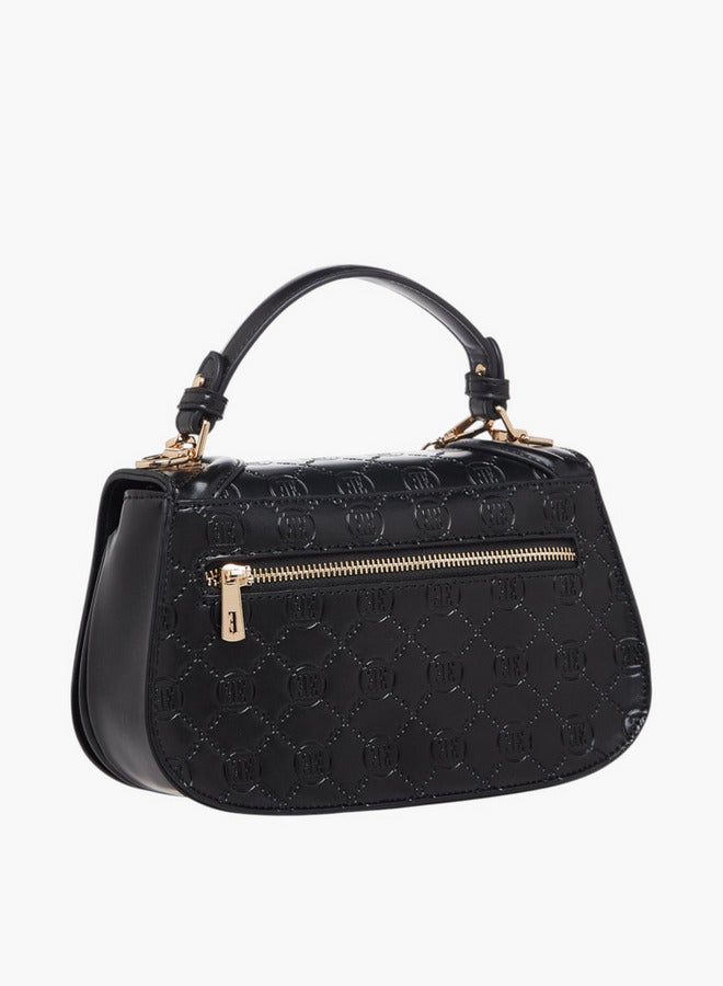 ELLE Monogram Embossed Satchel Bag with Metal Accent - Image 3