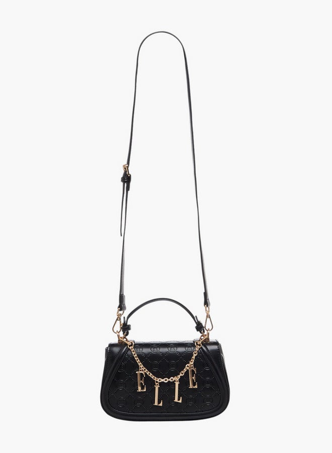 ELLE Monogram Embossed Satchel Bag with Metal Accent - Image 2