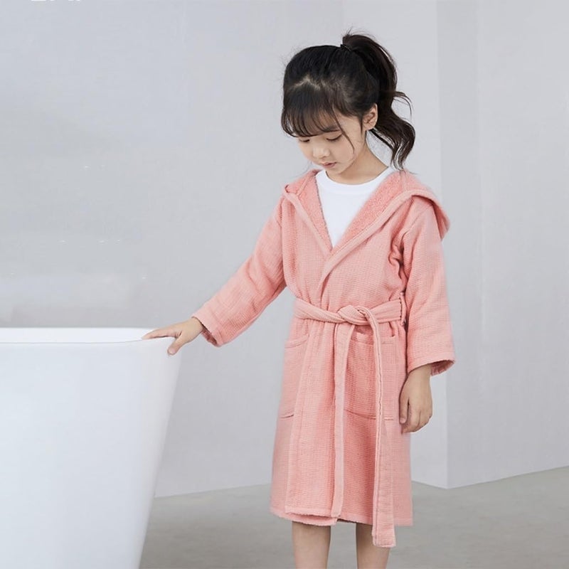 QYFHJGFR Boys Girls Terry Bathrobe, 100% Cotton Towel Robe ï¼ŒHooded Toddler Soft Fuzzy Robe For Kids 2-9Years (US, Age, 7 Years, 9 Years, Pink) - Image 2
