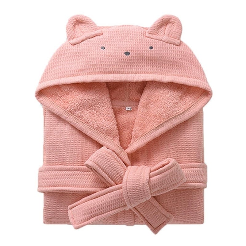 QYFHJGFR Boys Girls Terry Bathrobe, 100% Cotton Towel Robe ï¼ŒHooded Toddler Soft Fuzzy Robe For Kids 2-9Years (US, Age, 7 Years, 9 Years, Pink) - Image 1