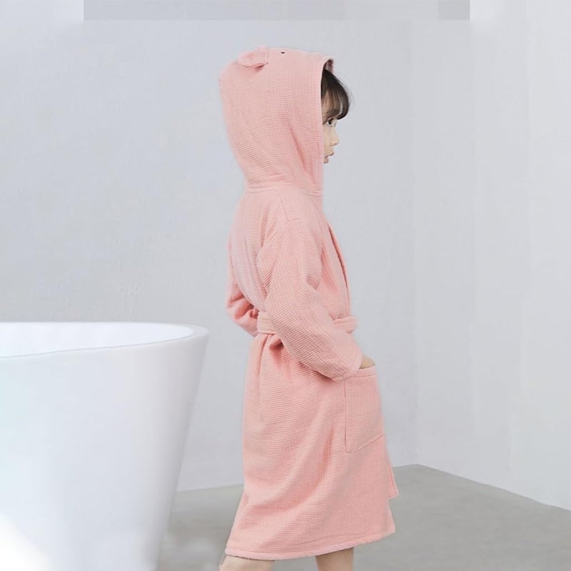 QYFHJGFR Boys Girls Terry Bathrobe, 100% Cotton Towel Robe ï¼ŒHooded Toddler Soft Fuzzy Robe For Kids 2-9Years (US, Age, 7 Years, 9 Years, Pink) - Image 3