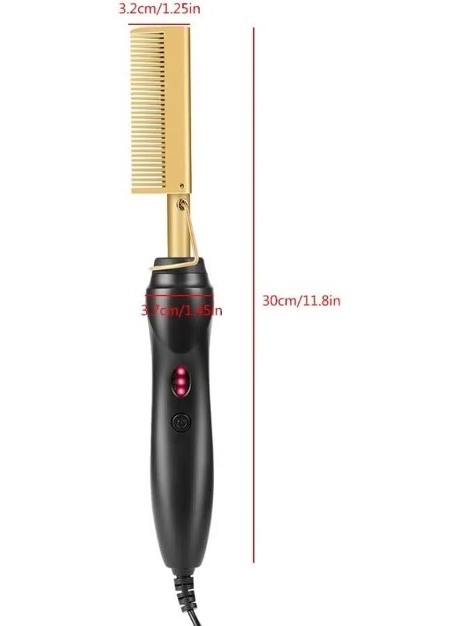 ELTRAZONE A-LHT Gold Plated Heated Styling Comb Electric Hot Straightening Heat Comb Ceramic Curling Flat Iron Curler Designed Hair Straightener for Natural Black Hair, Wigs - Image 2