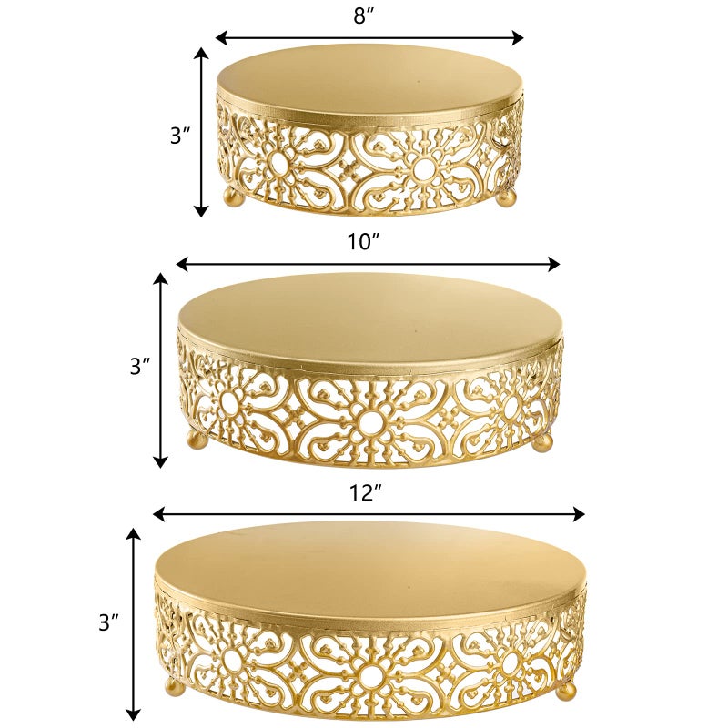 Hedume 3 Pack Cake Stand, Round Metal Cake Stands, 8" 10" 12" Dessert Display Cupcake Stands, Wedding Brithday Party Celebration Dessert Cake Display Plates-Gold - Image 2