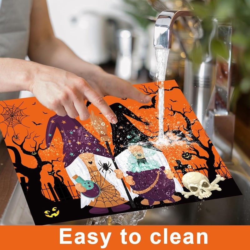 OBUSATT Plastic Placemats Set of 6 Halloween Table Mats  Trick or Treat Kitchen Decor  Wipe Clean Washable Recyclable  Orange Place Mats for IndoorOutdoor  Heat Resistant  KitchenDining Table - Image 4