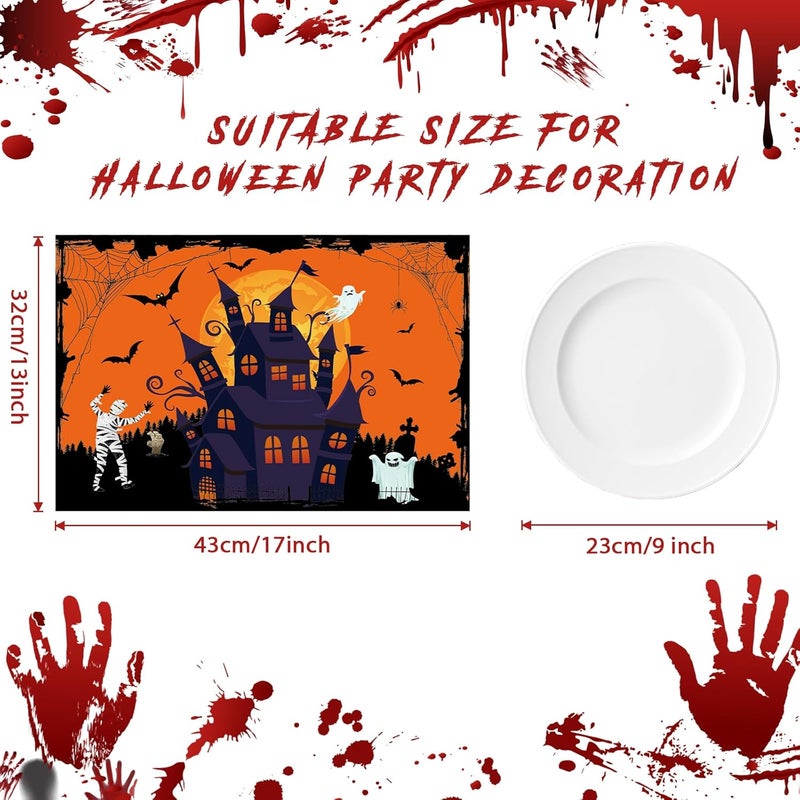 OBUSATT Plastic Placemats Set of 6 Halloween Table Mats  Trick or Treat Kitchen Decor  Wipe Clean Washable Recyclable  Orange Place Mats for IndoorOutdoor  Heat Resistant  KitchenDining Table - Image 2