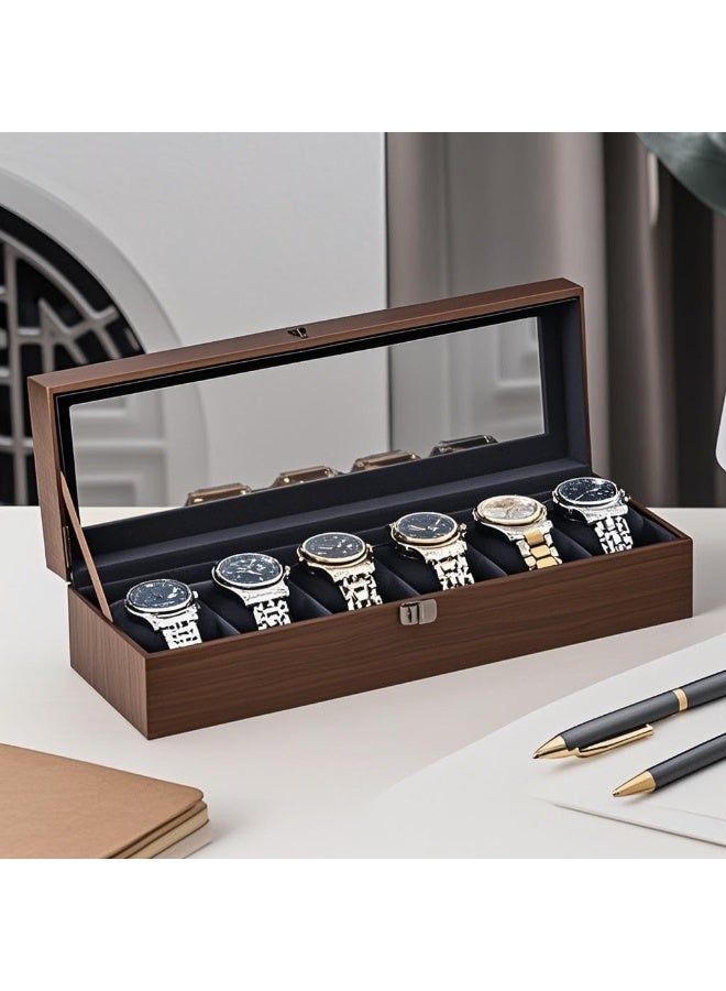 NANAO صندوق ساعة من الجوز، صندوق تخزين الساعات لسلسلة ساعات الرجال الميكانيكية والأساور والنظارات، حرفية جميلة، هدية مثالية لعشاق الساعات وجامعيها، منظمات الساعات (6 فتحات بطاقات من الجوز) - Image 1