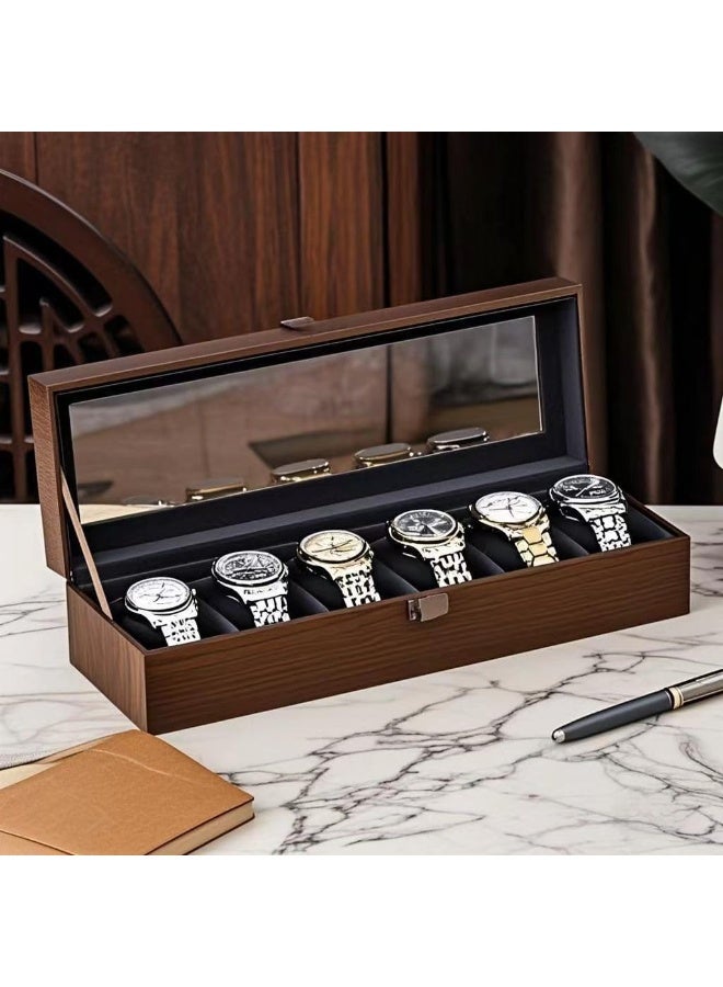 NANAO صندوق ساعة من الجوز، صندوق تخزين الساعات لسلسلة ساعات الرجال الميكانيكية والأساور والنظارات، حرفية جميلة، هدية مثالية لعشاق الساعات وجامعيها، منظمات الساعات (6 فتحات بطاقات من الجوز) - Image 3