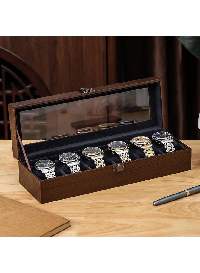 NANAO صندوق ساعة من الجوز، صندوق تخزين الساعات لسلسلة ساعات الرجال الميكانيكية والأساور والنظارات، حرفية جميلة، هدية مثالية لعشاق الساعات وجامعيها، منظمات الساعات (6 فتحات بطاقات من الجوز) - Image 2
