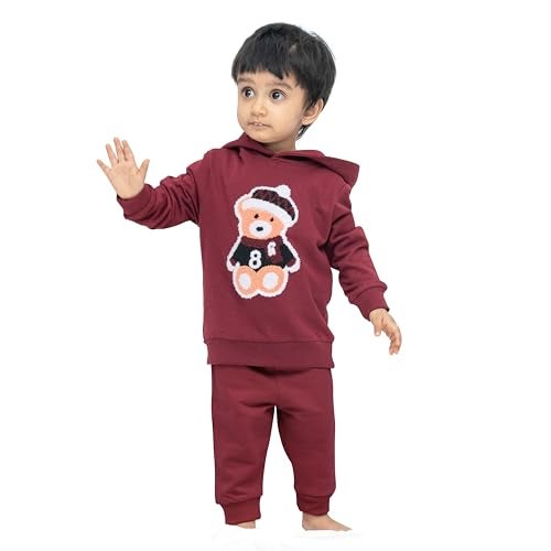 ARIEL Kids Cotton Fleece Full Sleeve Hoodie Sweatshirt & Sweatpant Clothing Set for Boys and Girls (TED8BURGUNDY_5-6 years) - Image 2