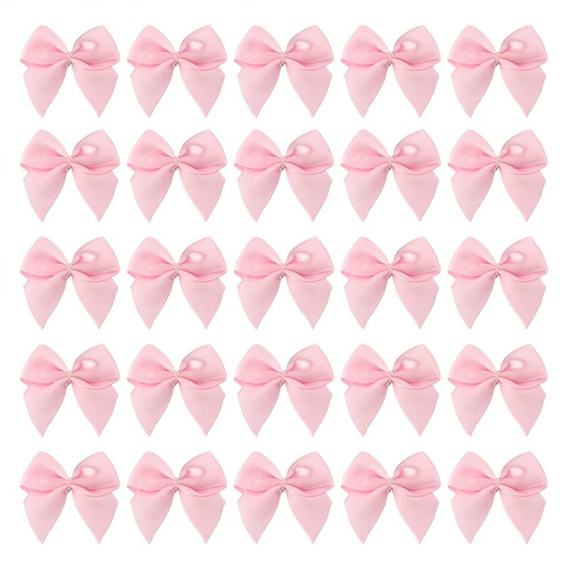7Rainbows 50pcs 58 Boutique Mini Pink Satin Ribbon Bows Flowers Appliques DIY Craft for Sewing Scrapbooking Wedding and Gift