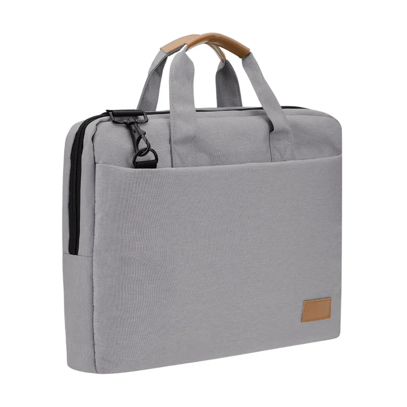 سانثوم Santhome 15″ Laptop Bag – Premium Water-Resistant Messenger Briefcase for Work & Travel with Padded Compartment, Multiple Pockets, Slim Office Design for MacBook & Ultrabooks - Grey/Tan