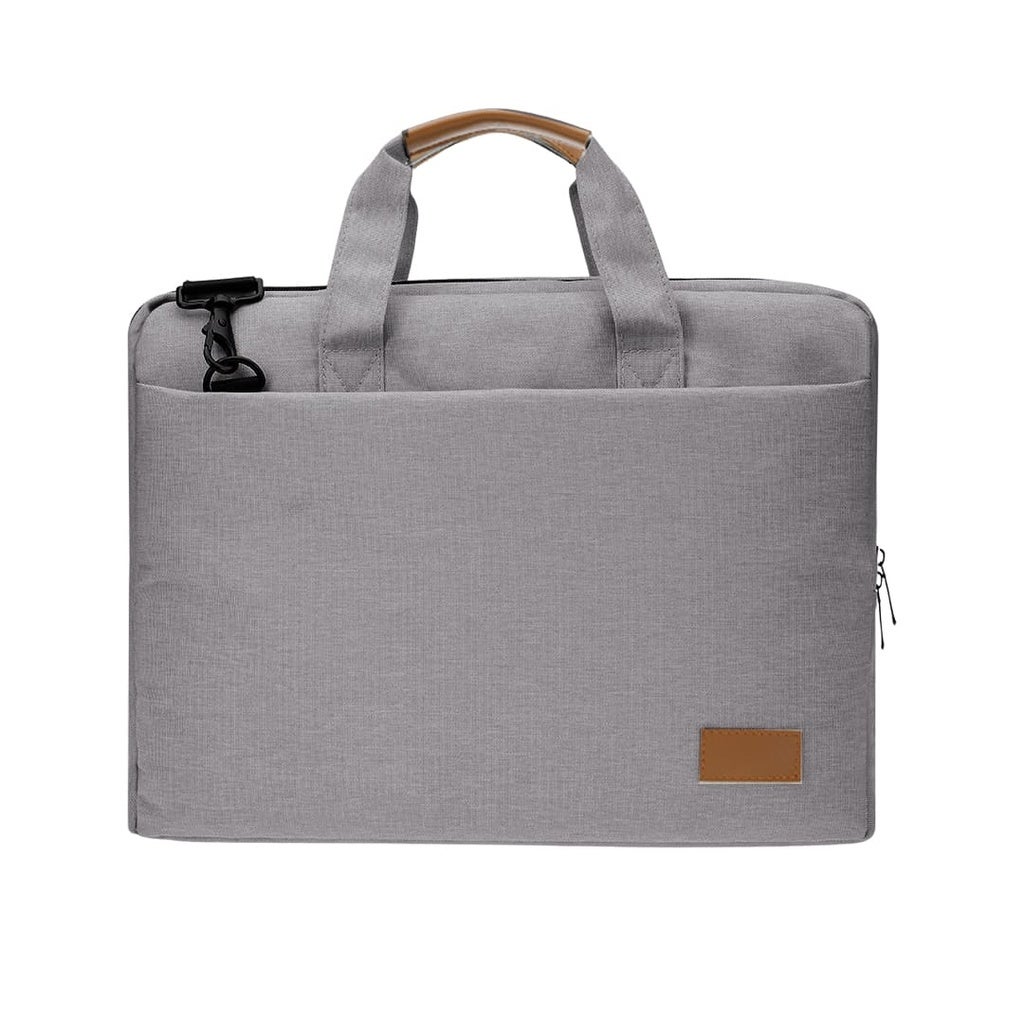 Santhome 15″ Laptop Bag – Premium Water-Resistant Messenger Briefcase for Work & Travel with Padded Compartment, Multiple Pockets, Slim Office Design for MacBook & Ultrabooks - Grey/Tan