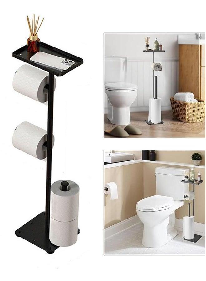 HOMESTAR Toilet Paper Holder Stand with Top Storage Shelf, Black Roll Free Standing, Floor Standing Dispenser Storages 4 Reserve Rolls  - Image 1