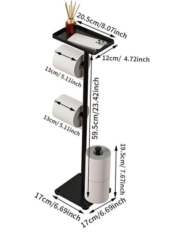 HOMESTAR Toilet Paper Holder Stand with Top Storage Shelf, Black Roll Free Standing, Floor Standing Dispenser Storages 4 Reserve Rolls  - Image 2