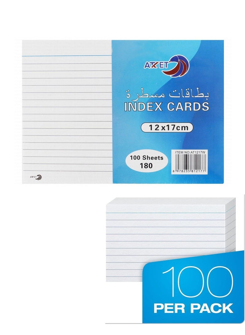 ATKET 100-Piece Ruled Index Card White 180gsm Thickness 12x17cm Size - Image 1