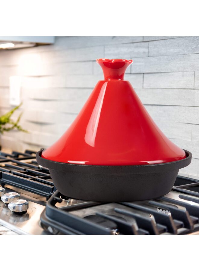 طاجن مغربي مصنوع من الحديد الزهر، وعاء طهي واحد، غطاء سيراميك مطلي بالمينا - طبق آمن للاستخدام في الفرن حتى 500 درجة فهرنهايت بسعة كبيرة، غطاء مخروطي الشكل، هدية أواني طهي - Image 3