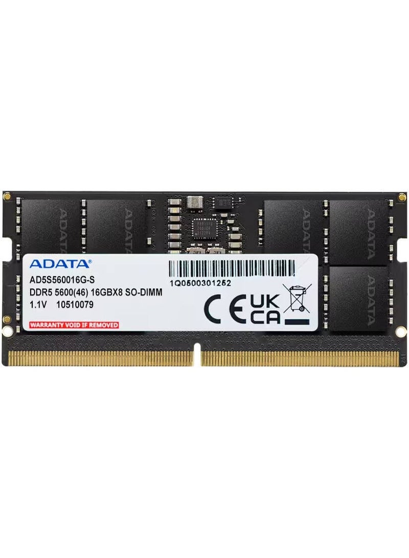 Adata DDR5 SO-DIMM Laptop Memory, 16GB Capacity, 5600 MHz Memory Speed, CL46 CAS Latency, 1.1 Voltage, On-Die Error | AD5S560016G-S - Image 1