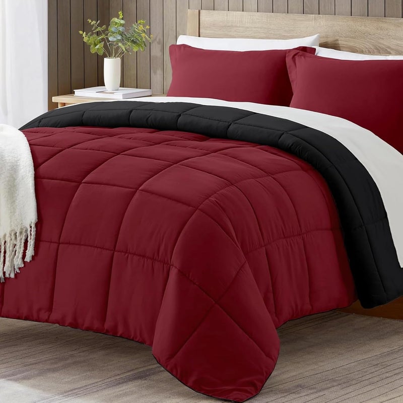 Bed Comforter with Lightweight & Soft Down Alternative | Reversible Cooling Comforter for bedding Duvet Inserts for All Seasons with Washable Microfiber Quilt (Red/Black, 200 x 200cm) - Image 1
