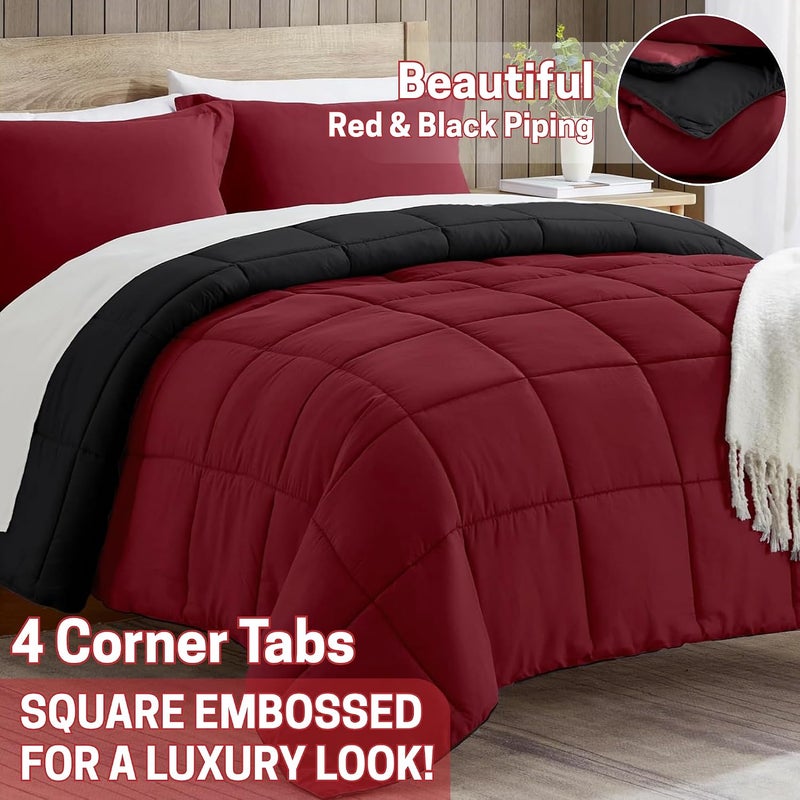 Bed Comforter with Lightweight & Soft Down Alternative | Reversible Cooling Comforter for bedding Duvet Inserts for All Seasons with Washable Microfiber Quilt (Red/Black, 200 x 200cm) - Image 5