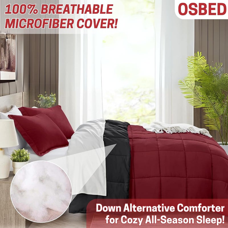 Bed Comforter with Lightweight & Soft Down Alternative | Reversible Cooling Comforter for bedding Duvet Inserts for All Seasons with Washable Microfiber Quilt (Red/Black, 200 x 200cm) - Image 4