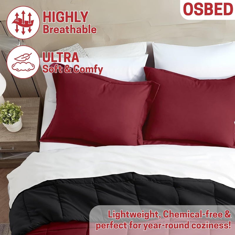 Bed Comforter with Lightweight & Soft Down Alternative | Reversible Cooling Comforter for bedding Duvet Inserts for All Seasons with Washable Microfiber Quilt (Red/Black, 200 x 200cm) - Image 3