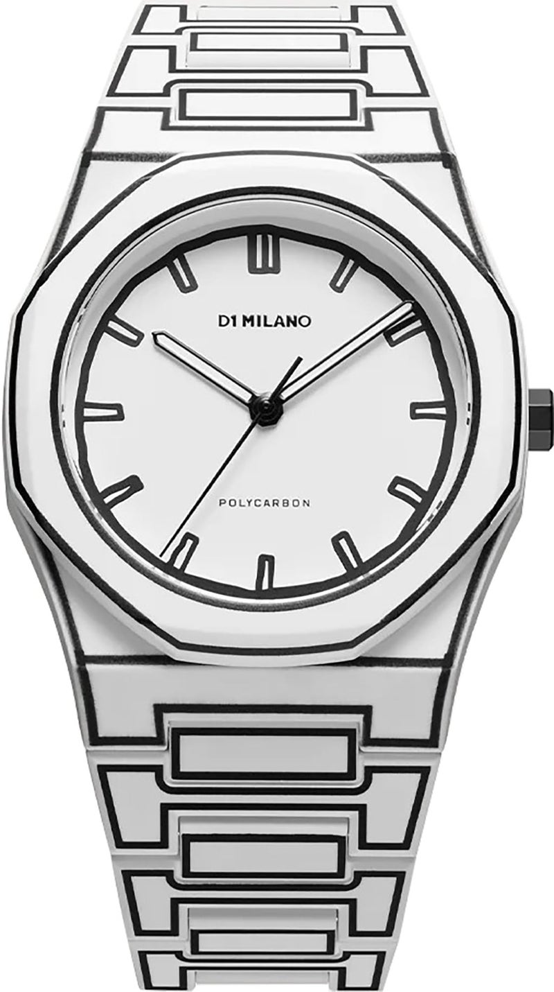 D1 Milano Polycarbon Unisex Luxury Watch, Polycarbonate Quartz Movement, Polycarbonate Strap, 50M Water Resistant Timepiece, White Dial, 2 Years Warranty - PCBJ34 - Image 1